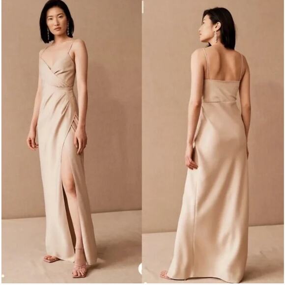 BHLDN Freya Satin Charmeuse Dress in Oyster Neutral Nude Womens US14 New - Picture 14 of 14